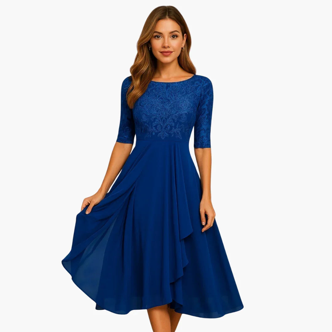 Spitzenärmel Midi Kleid für Damen
