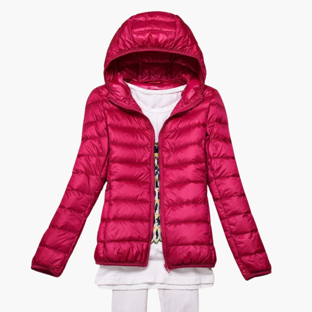 Damen Daunenjacke mit Kapuze und elastischen Bündchen