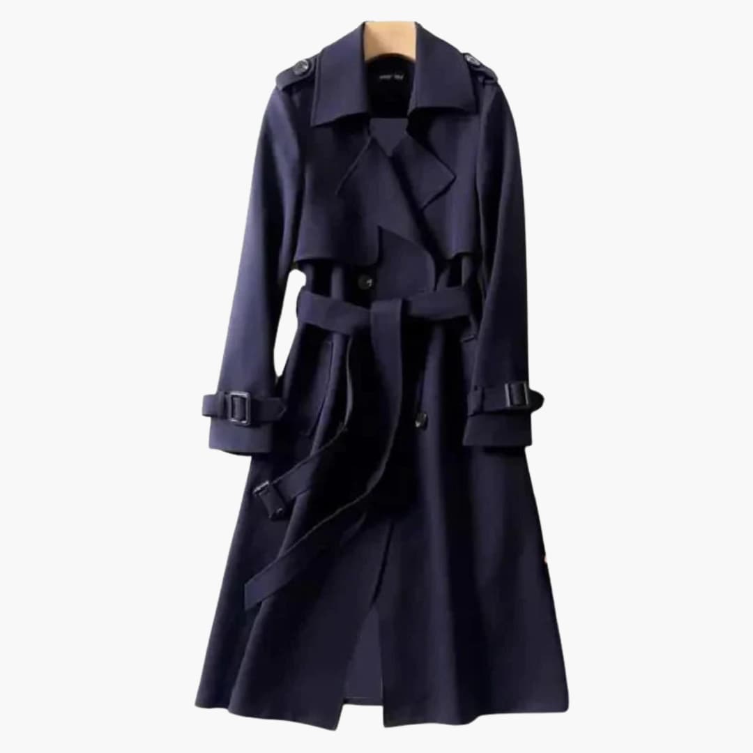 Langer Damen-Trenchcoat mit Taillengürtel und Doppelknöpfen