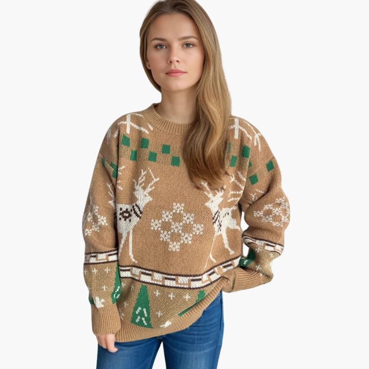 Weihnachts Pullover für Damen mit Rentier und Baum Muster