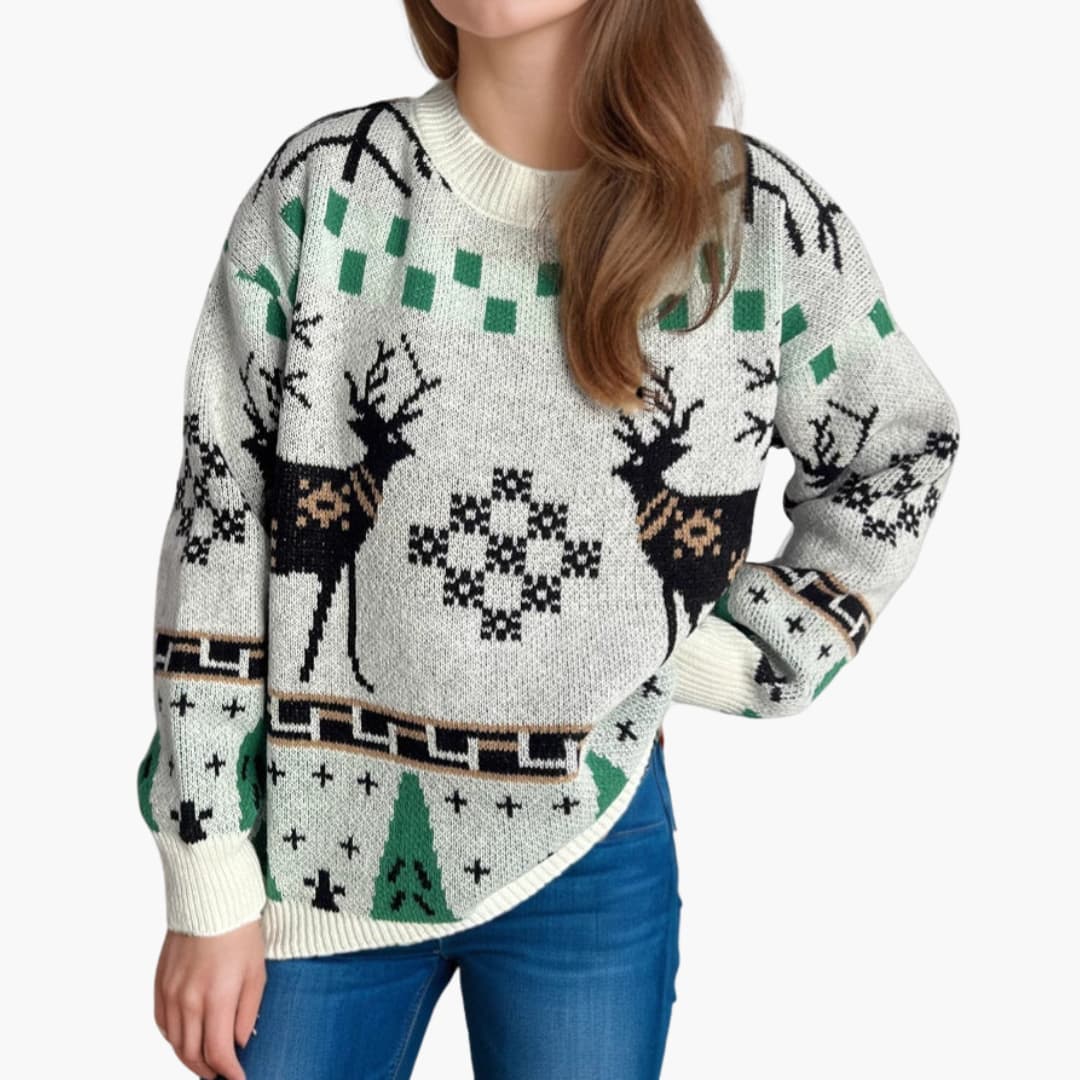 Weihnachts Pullover für Damen mit Rentier und Baum Muster