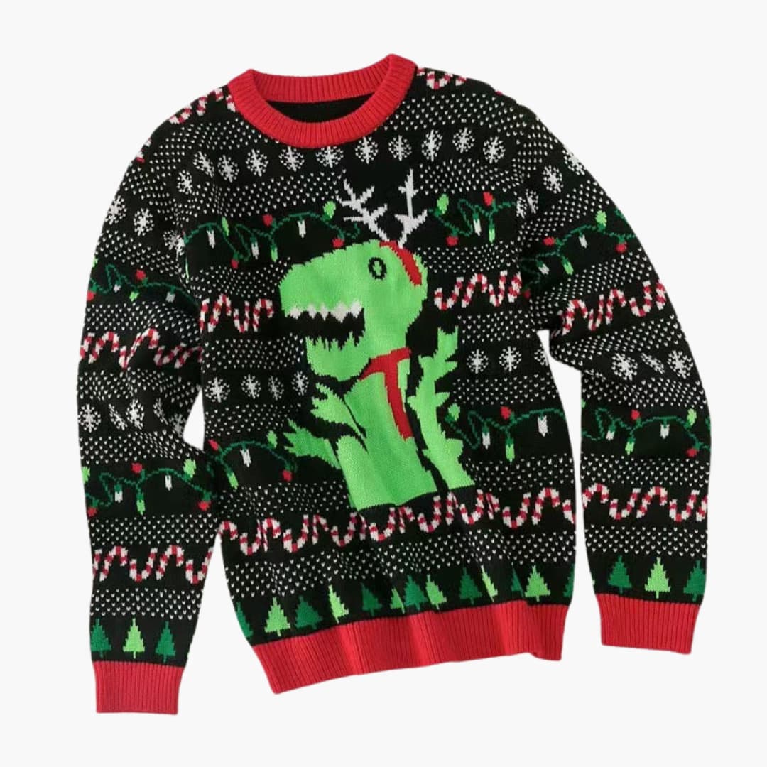 Weihnachtspullover für Damen mit Dinosaurier Motiv