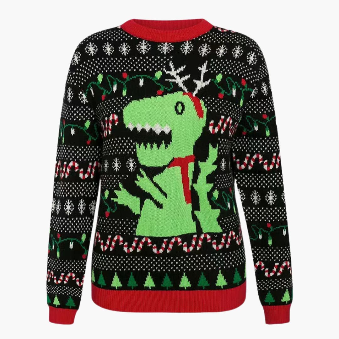 Weihnachtspullover für Damen mit Dinosaurier Motiv