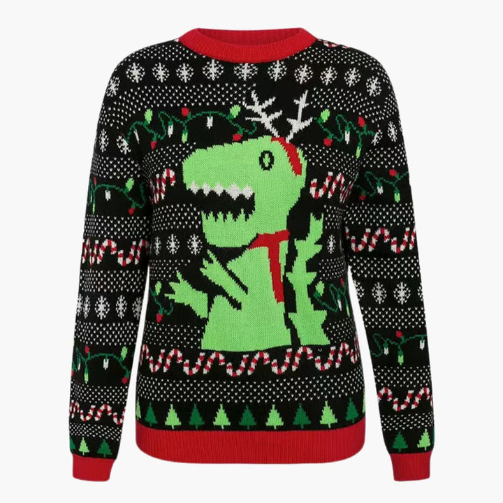Weihnachtspullover für Damen mit Dinosaurier Motiv