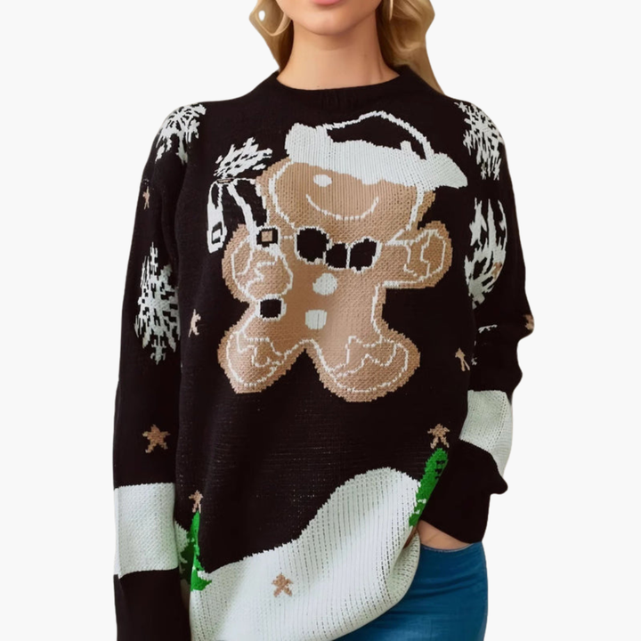 Weihnachtspullover für Damen mit Lebkuchenmotiv