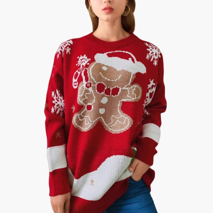 Weihnachtspullover für Damen mit Lebkuchenmotiv
