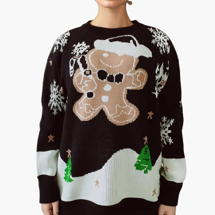 Weihnachtspullover für Damen mit Lebkuchenmotiv