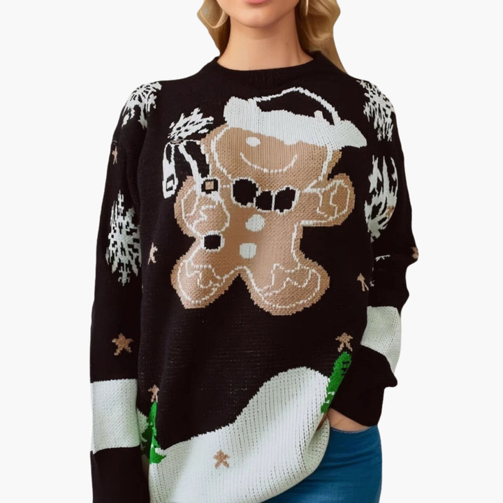 Weihnachtspullover für Damen mit Lebkuchenmotiv