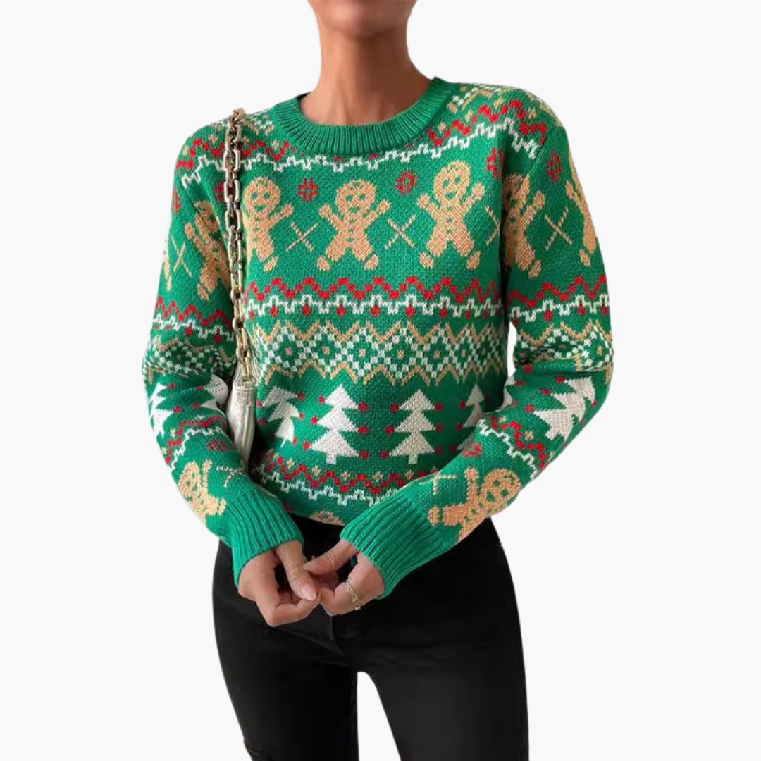 Weihnachtspullover für Damen mit Lebkuchenmotiv