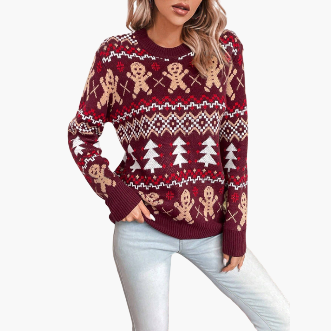 Weihnachtspullover für Damen mit Lebkuchenmotiv
