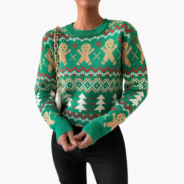Weihnachtspullover für Damen mit Lebkuchenmotiv