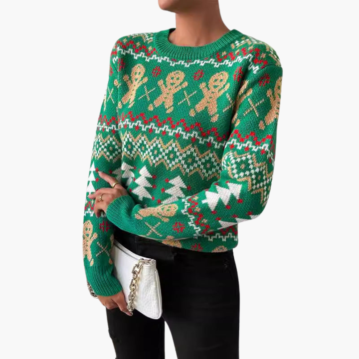 Weihnachtspullover für Damen mit Lebkuchenmotiv