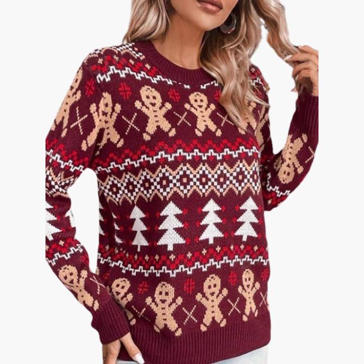 Weihnachtspullover für Damen mit Lebkuchenmotiv