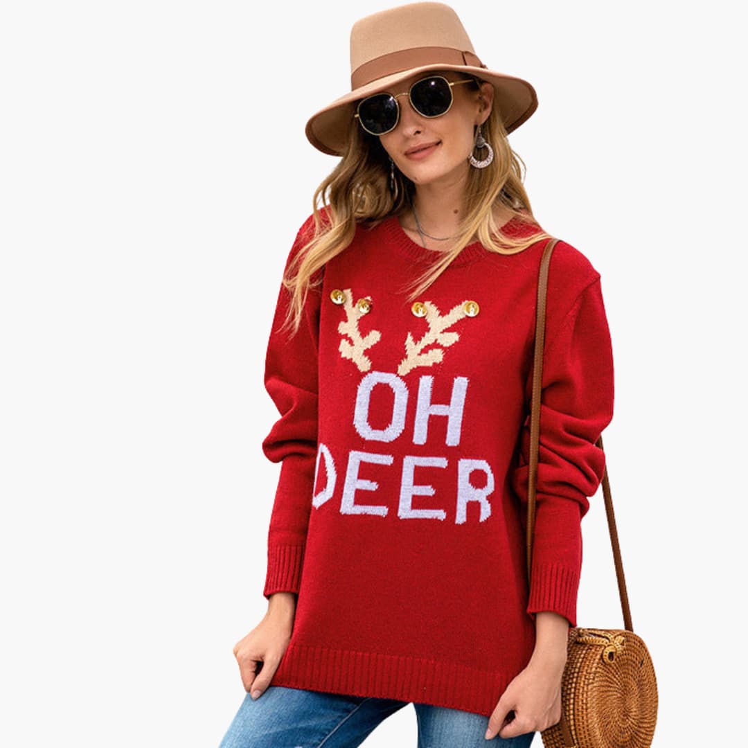 Weihnachtspullover für Damen mit Rentiermotiv