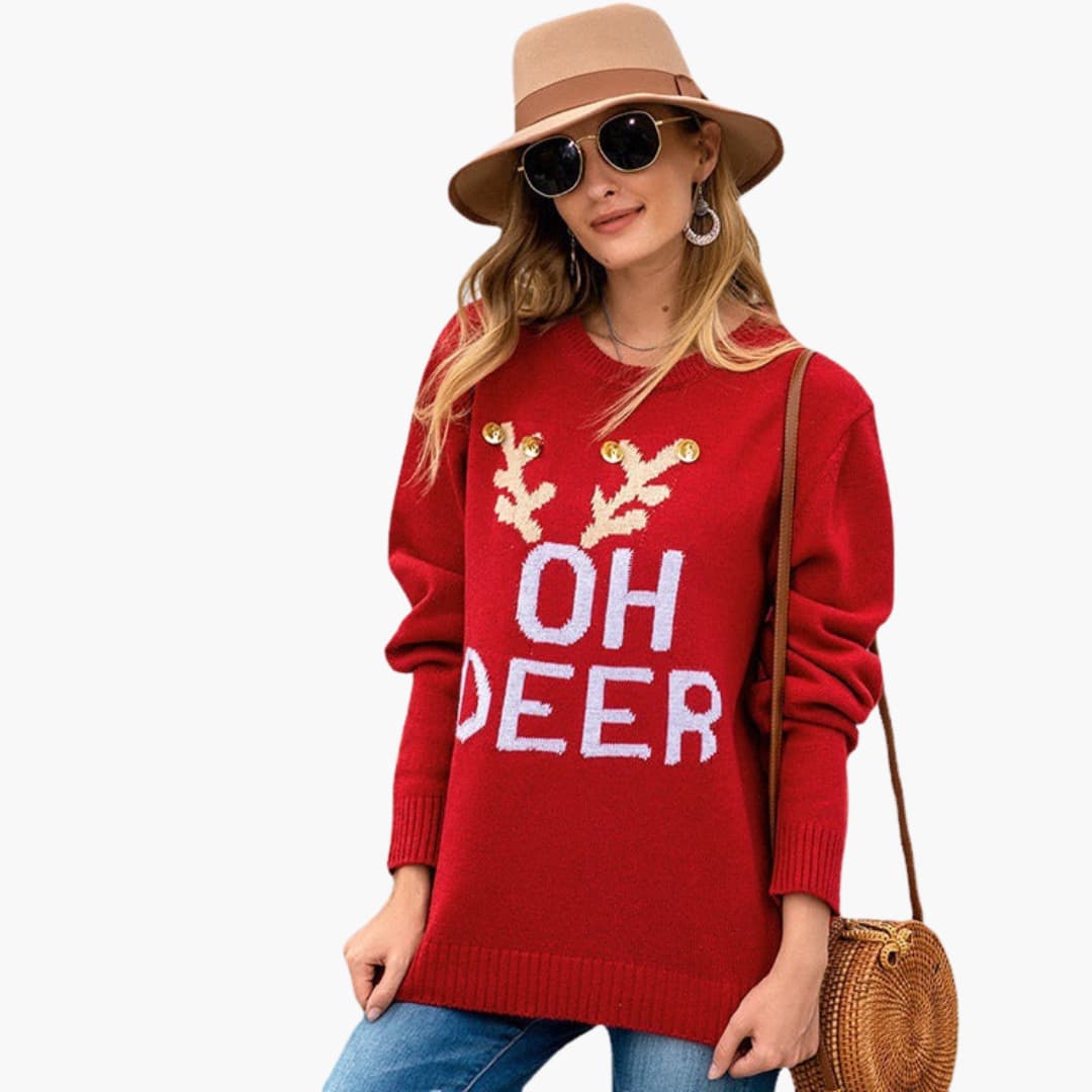 Weihnachtspullover für Damen mit Rentiermotiv