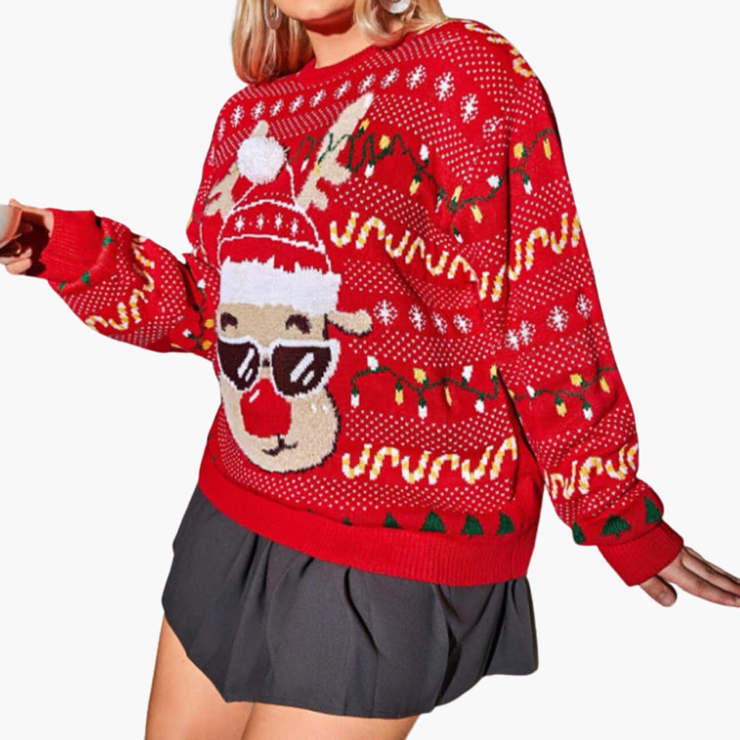 Weihnachtspullover für Damen mit Rentiermotiv