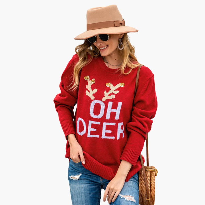 Weihnachtspullover für Damen mit Rentiermotiv