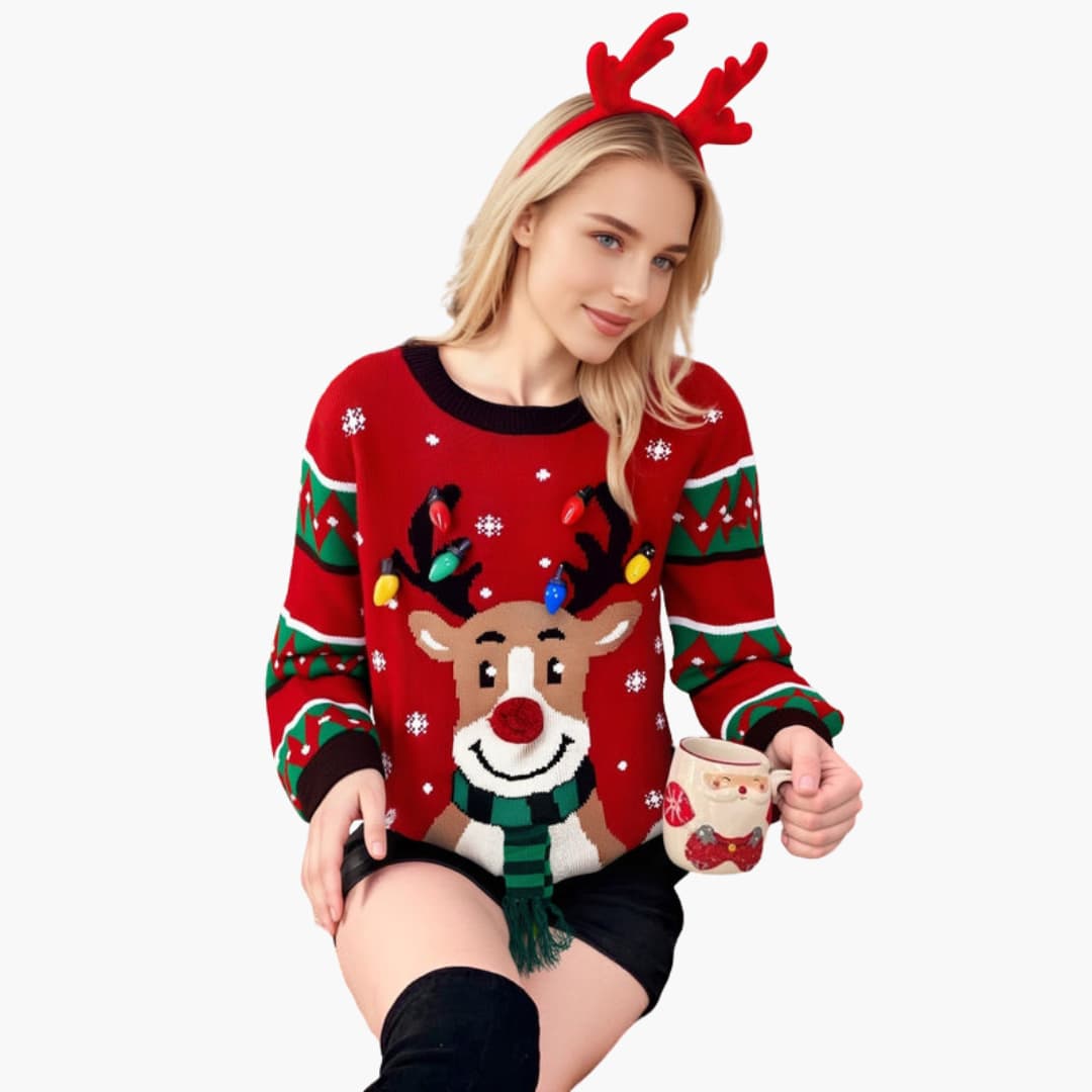 Weihnachtspullover für Damen mit Rentiermotiv