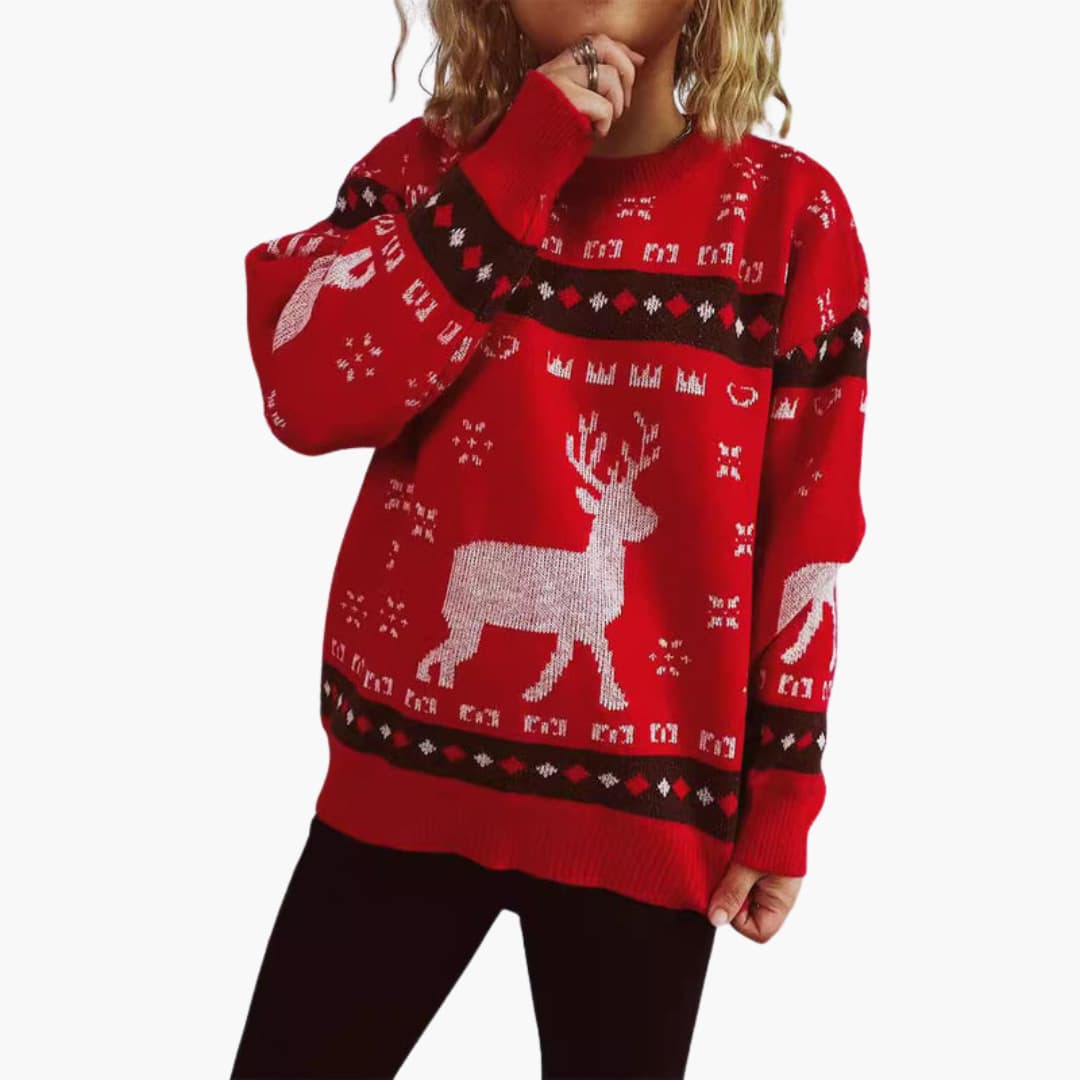 Weihnachtspullover für Damen mit Rentiermotiv