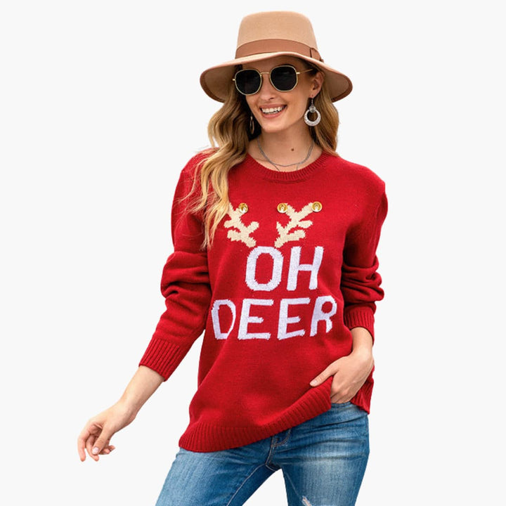 Weihnachtspullover für Damen mit Rentiermotiv