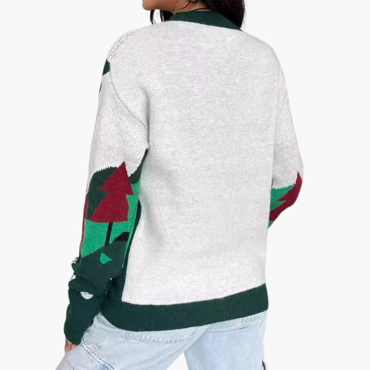 Weihnachtspullover für Damen mit Schneemann und Baum Design
