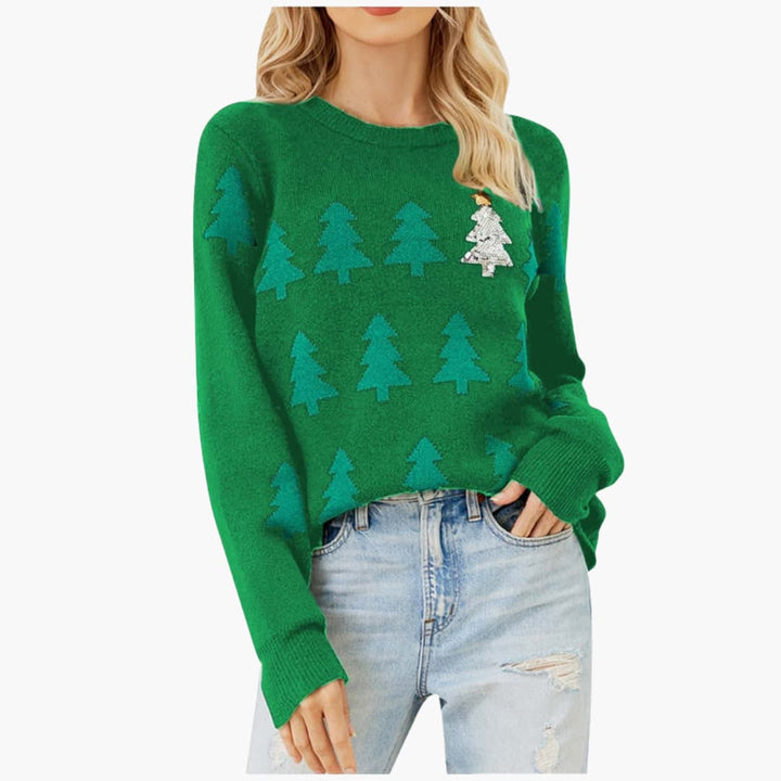 Weihnachtspullover für Damen mit Weihnachtsbaum-Motiv