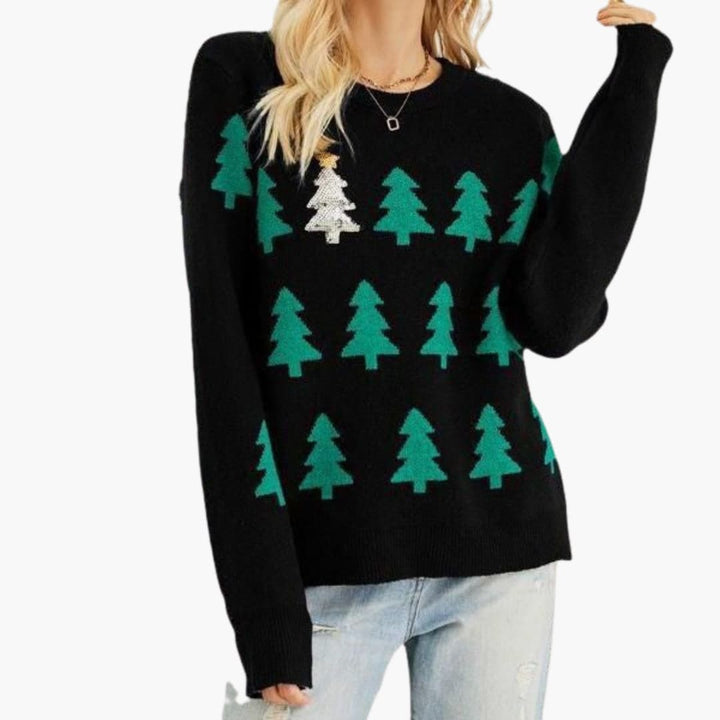 Weihnachtspullover für Damen mit Weihnachtsbaum-Motiv