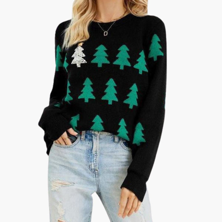 Weihnachtspullover für Damen mit Weihnachtsbaum-Motiv