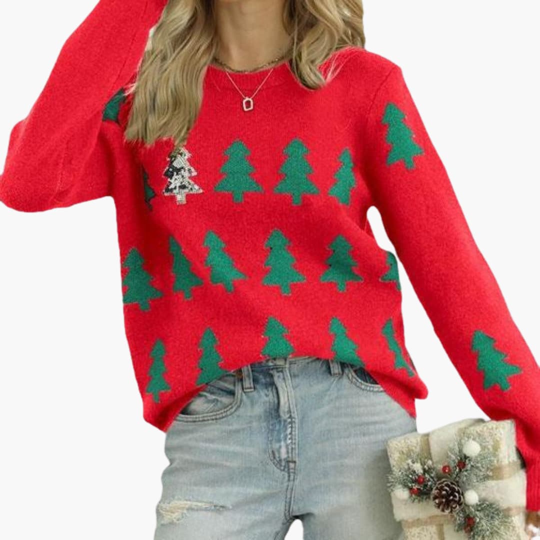 Weihnachtspullover für Damen mit Weihnachtsbaum-Motiv