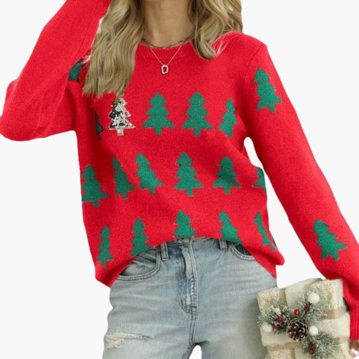 Weihnachtspullover für Damen mit Weihnachtsbaum-Motiv