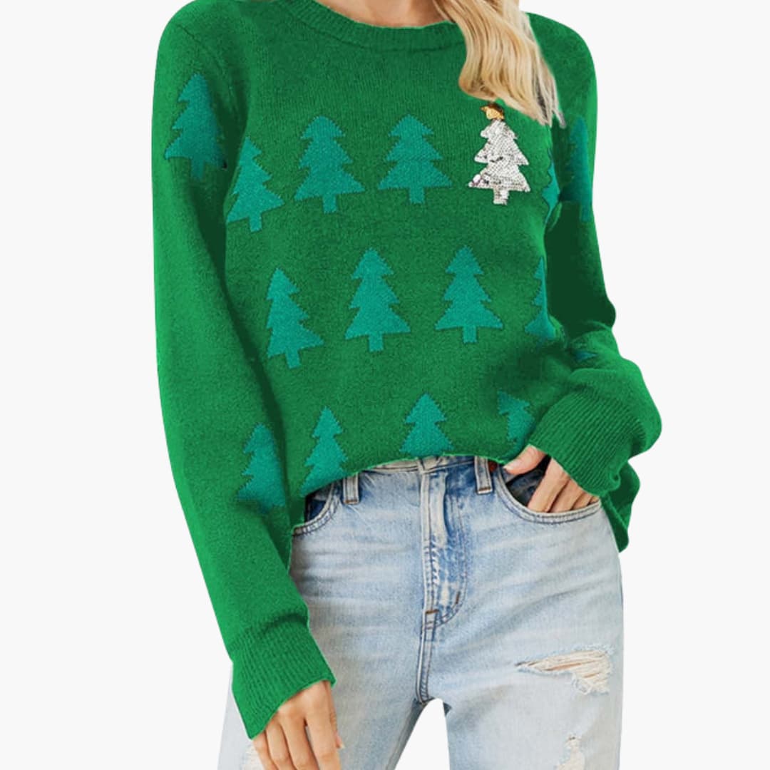 Weihnachtspullover für Damen mit Weihnachtsbaum-Motiv
