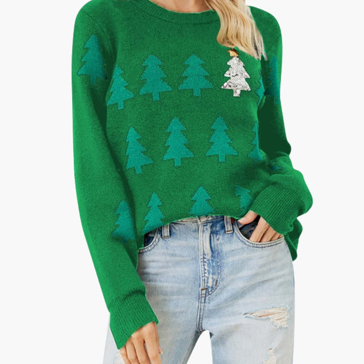 Weihnachtspullover für Damen mit Weihnachtsbaum-Motiv