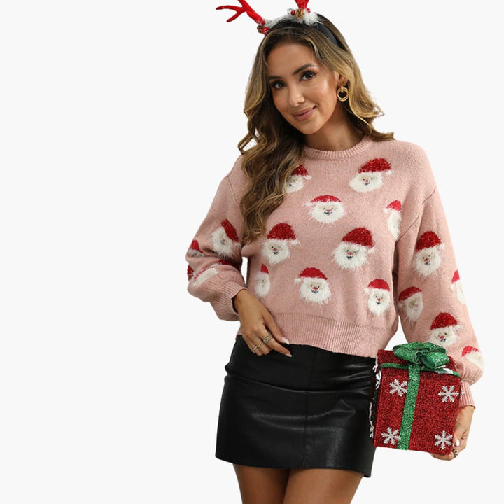 Weihnachtspullover für Damen mit Weihnachtsmannmotiv