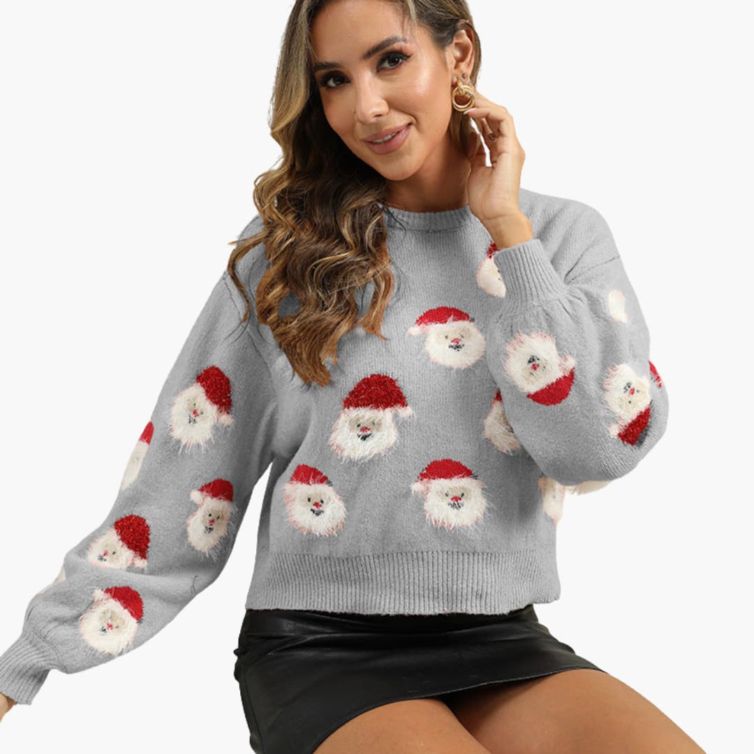 Weihnachtspullover für Damen mit Weihnachtsmannmotiv