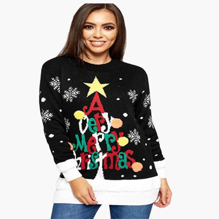 Weihnachtspullover für Damen mit festlichem Design und großem Motiv