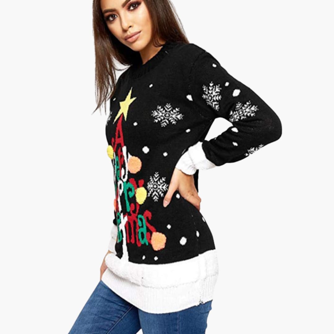 Weihnachtspullover für Damen mit festlichem Design und großem Motiv
