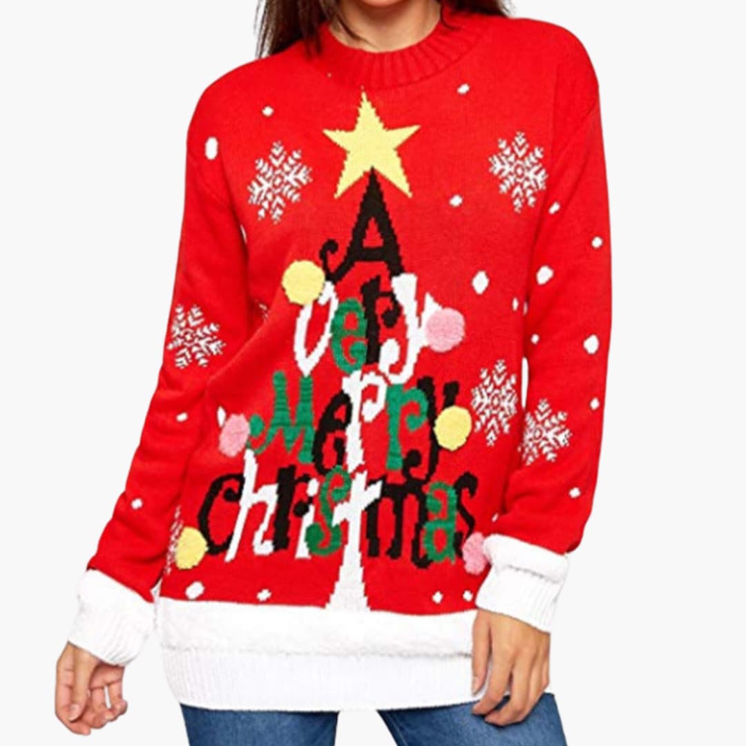 Weihnachtspullover für Damen mit festlichem Design und großem Motiv