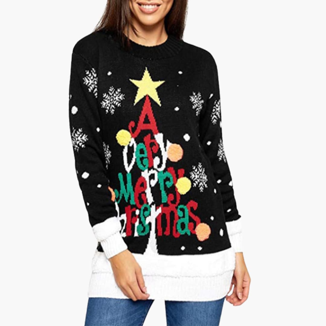 Weihnachtspullover für Damen mit festlichem Design und großem Motiv