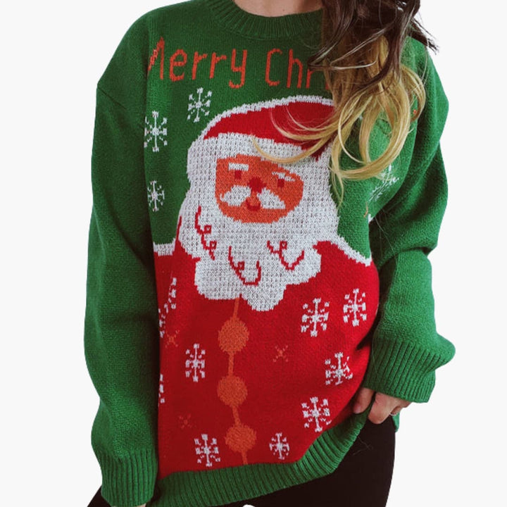 Weihnachtspullover für Damen mit festlichem Weihnachtsmann-Motiv