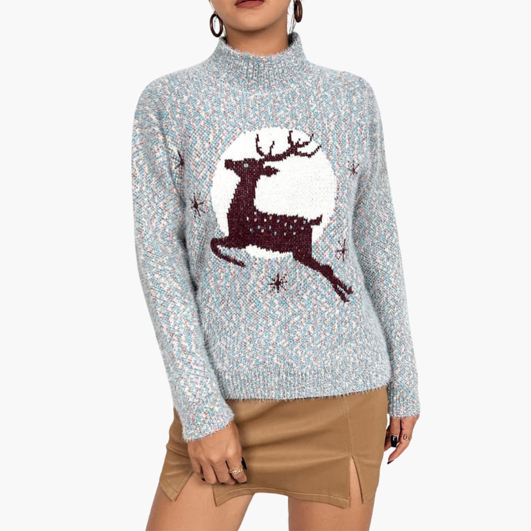 Weihnachtspullover für Damen mit hohem Kragen