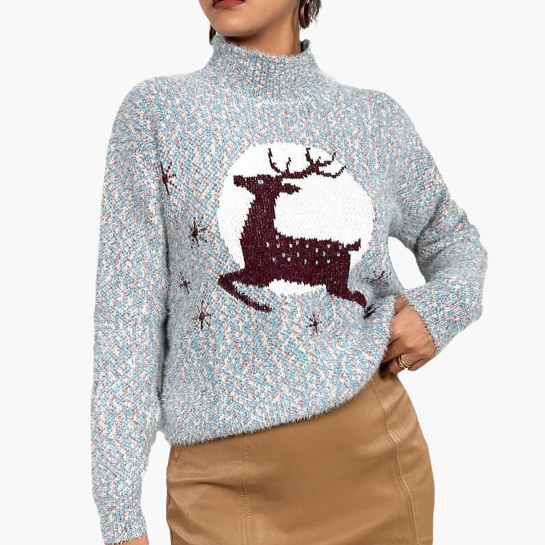Weihnachtspullover für Damen mit hohem Kragen
