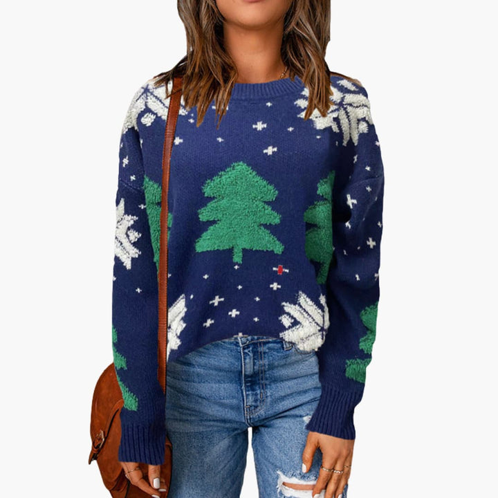 Weihnachtspullover für Damen mit saisonalem Baumdesign