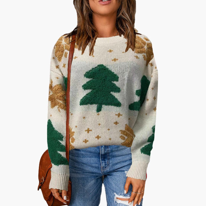 Weihnachtspullover für Damen mit saisonalem Baumdesign