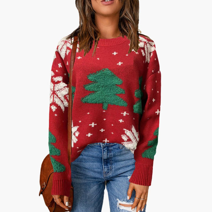 Weihnachtspullover für Damen mit saisonalem Baumdesign