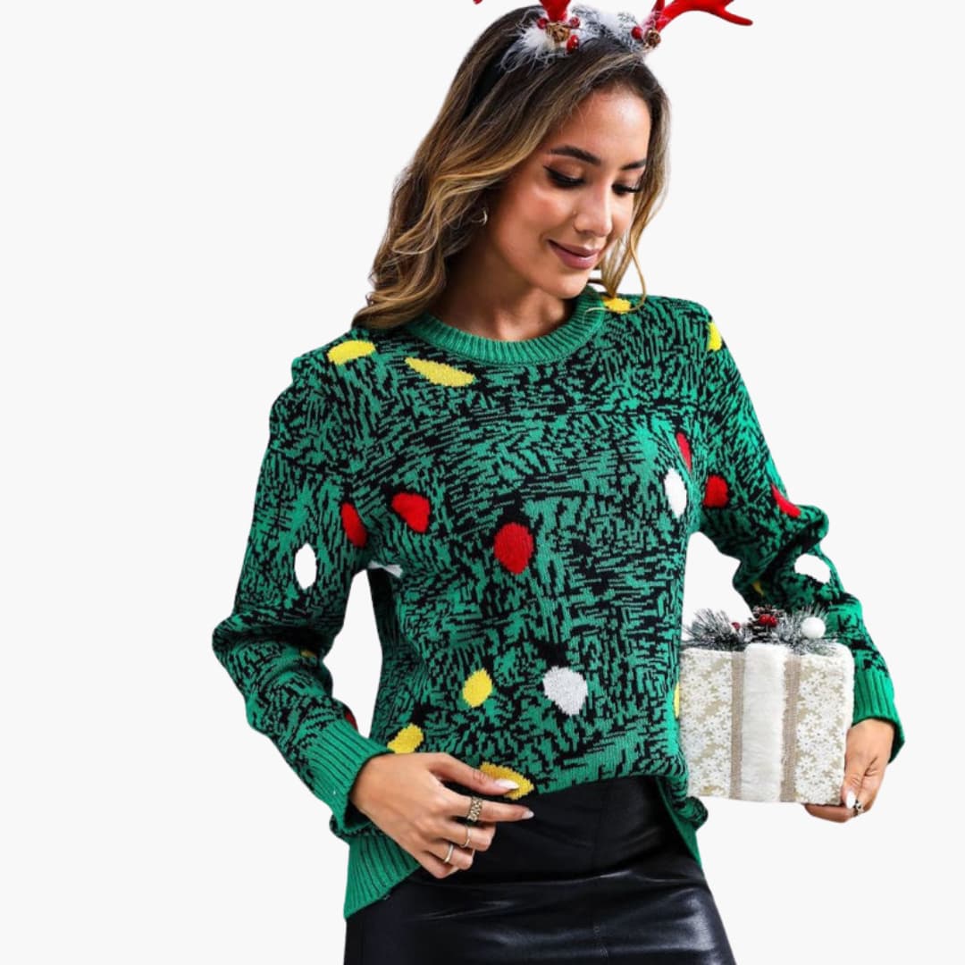 Weihnachtspullover für Damen mit verspieltem Baumdesign