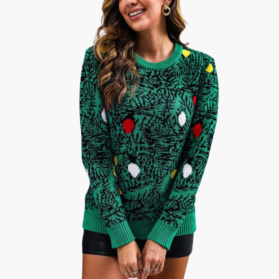Weihnachtspullover für Damen mit verspieltem Baumdesign